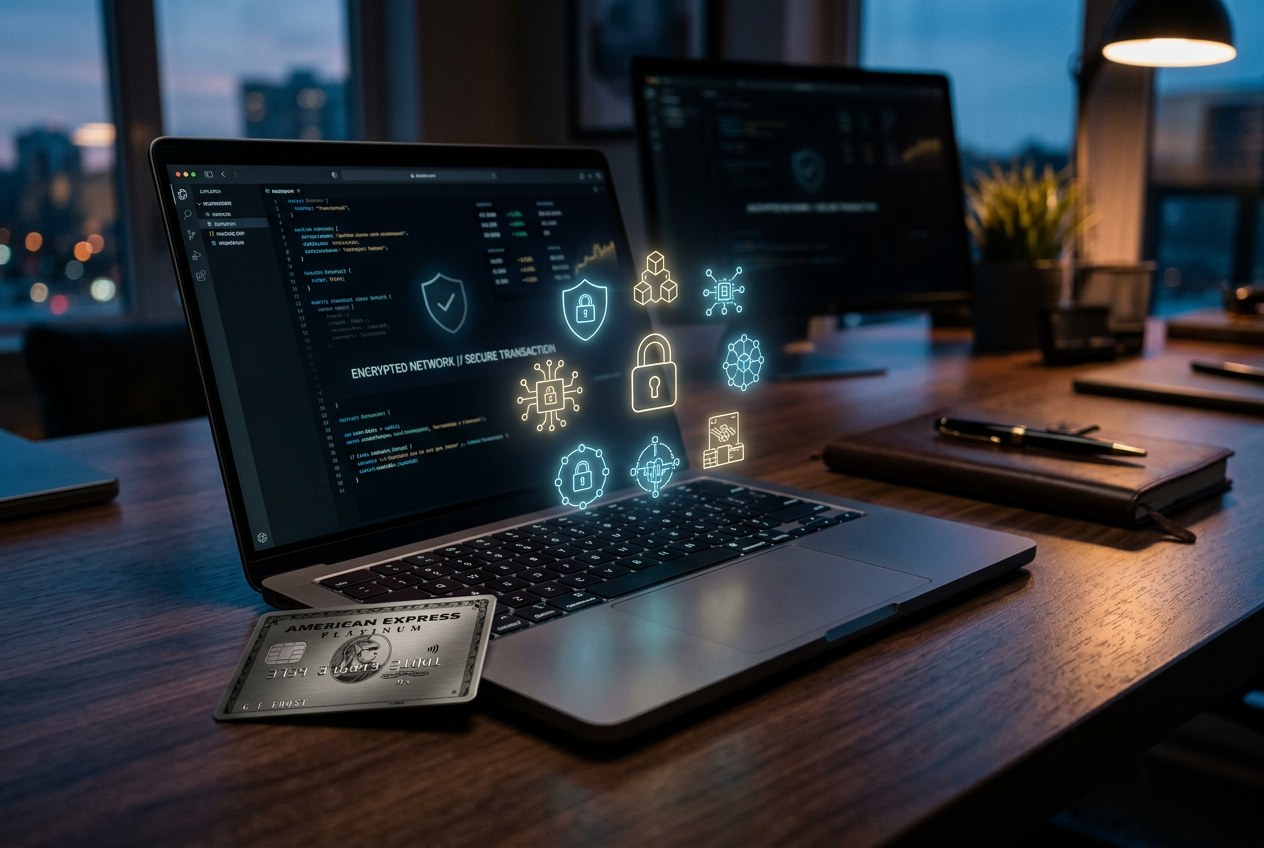 A laptop and credit card representing secure online casino payments.