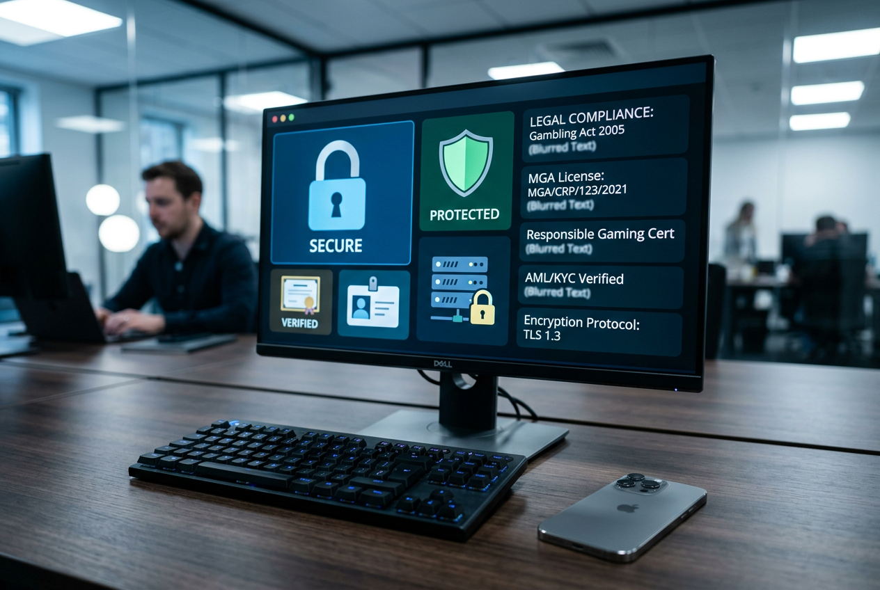 A close-up of a digital screen representing security and regulation compliance.