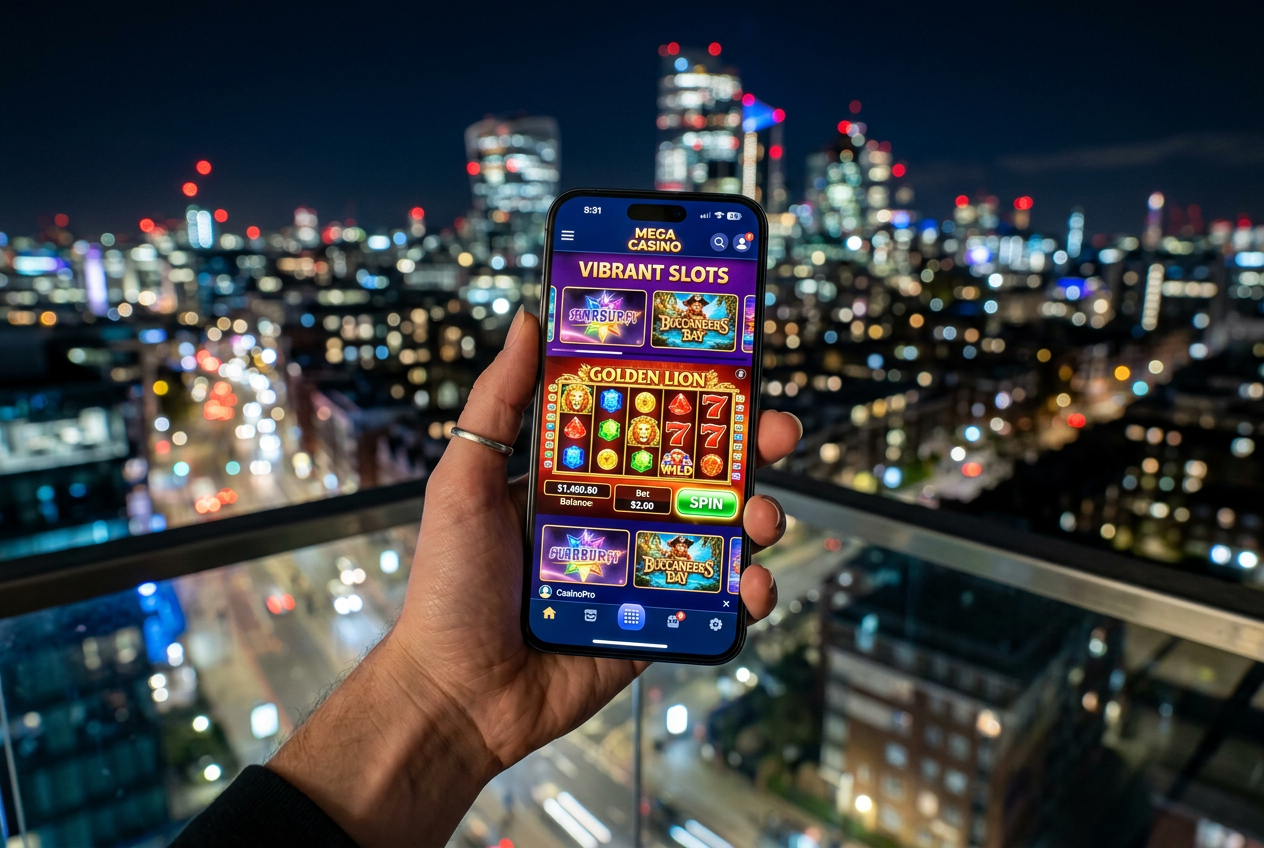 Μια σύγχρονη οθόνη smartphone που δείχνει δωρεάν παιχνίδια καζίνο.